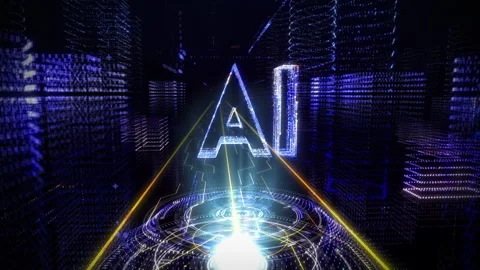 Modern computer technology creating a 3D model of the word AI in real time Stock Footage 268207133