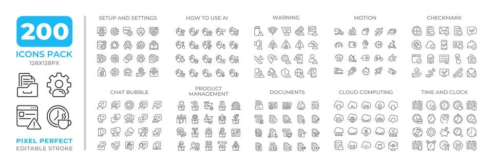 Modern computer technology line icons set collection 스톡 일러스트