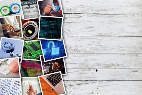Modern computer technology photo collage Stock Photos