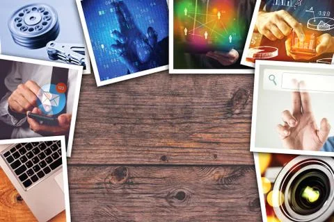 Modern computer technology photo collage Stock Photos