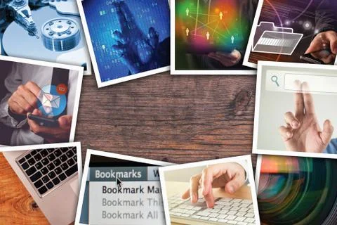 Modern computer technology photo collage Stock Photos