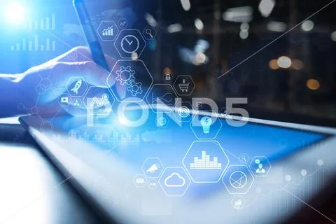 Modern computer virtual screen. Business technology and internet concept. IOT. Stock Photos