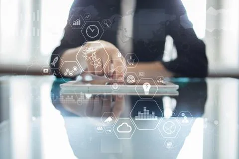 Modern computer virtual screen. Business technology and internet concept. IOT. Фото