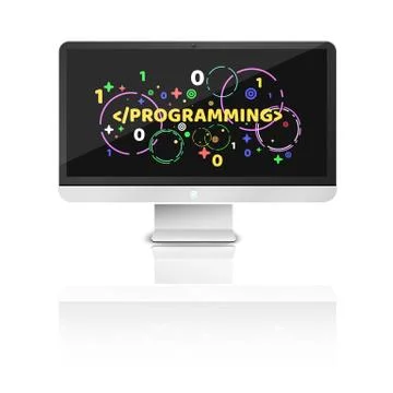 Modern computer on a white background. Mirror reflection. Multicolored patt.. Stock Illustration