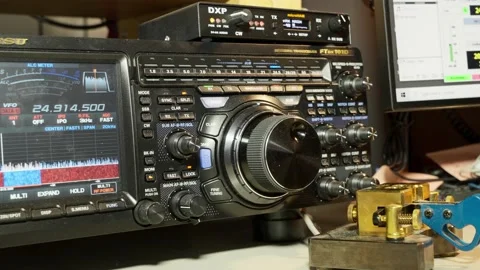 Modern computerized digital amateur ham radio station 4k Stock Footage 208183225