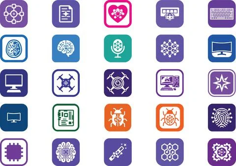 Modern computing digital icons featuring multicolored symbols for interface.. Stock-Illustration