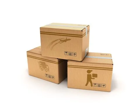 Modern concept of all types of delivery boxes with images of the aircraft car イラスト素材