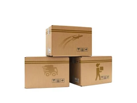Modern concept of all types of delivery boxes with images of the aircraft car 스톡 일러스트