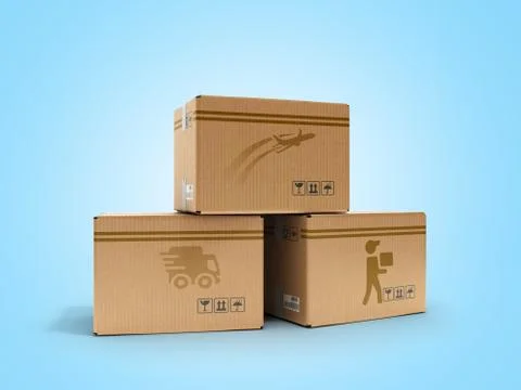 Modern concept of all types of delivery boxes with images of the aircraft car 스톡 일러스트