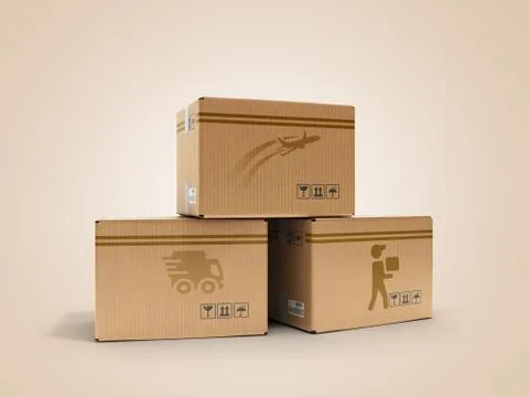 Modern concept of all types of delivery boxes with images of the aircraft car Stock Illustration