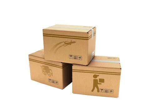 Modern concept of all types of delivery boxes with images of the aircraft car イラスト素材