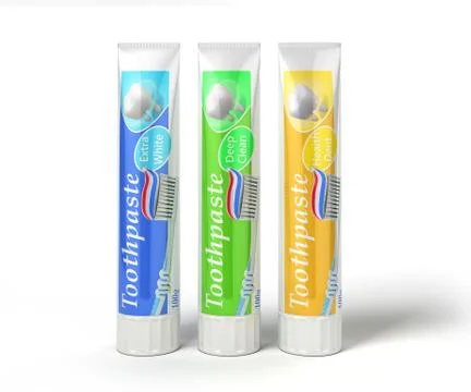 Modern concept of the design of a tube of toothpaste toothpaste tubes 3d rend Stock Illustration