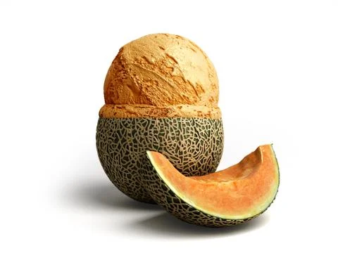 Modern concept of fruit ice cream A melon ice cream ball lies on a roasted me Stock Illustration