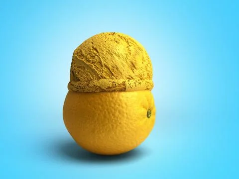 Modern concept of fruit ice cream A orange ice cream ball lies on a roasted o Stock Illustration