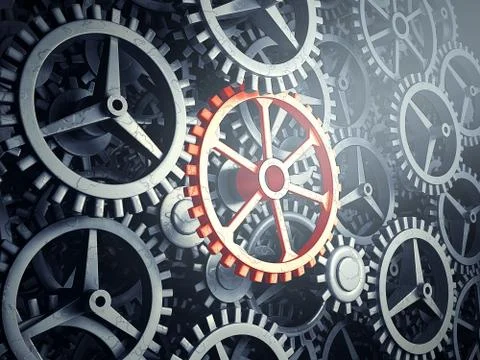 Modern concept of a key element golden gear as a link 3d render illustration Stock Illustration