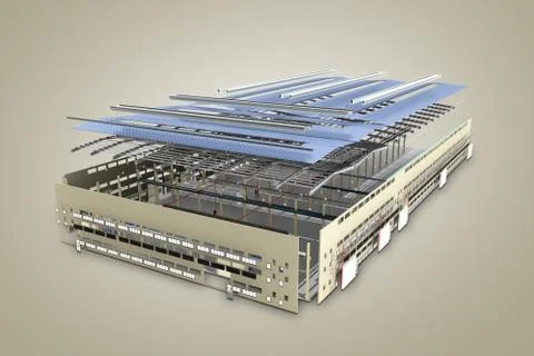 Modern concept of large projects the hangar is disassembled into components i Stock Illustration