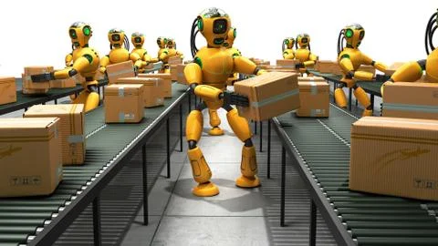 Modern concept of precise automated sorting in production or delivery robots  Stock Illustration