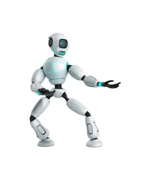 Modern concept of product presentation robot points to a thing standing nearb Stock Illustration