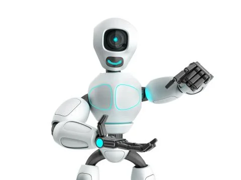 Modern concept of product presentation robot ready to insert an object into t Stock Illustration