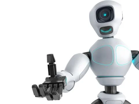 Modern concept of product presentation robot ready to insert an object into t Stock Illustration