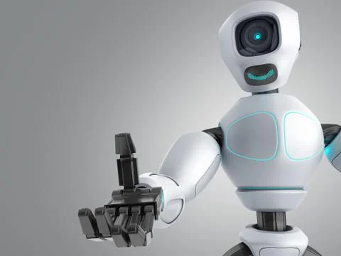 Modern concept of product presentation robot ready to insert an object into t Stock Illustration