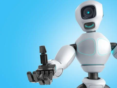 Modern concept of product presentation robot ready to insert an object into t Stock Illustration