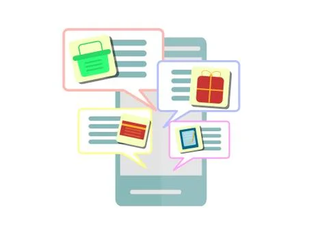 Modern Concept of Purchasing Product Via Internet, Mobile Shopping Communicat Stock Illustration