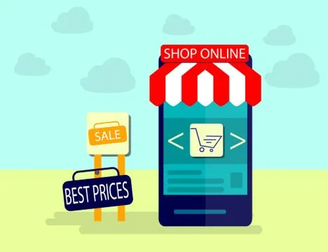 Modern Concept of Purchasing Product Via Internet, Mobile Shopping Communicat Stock Illustration