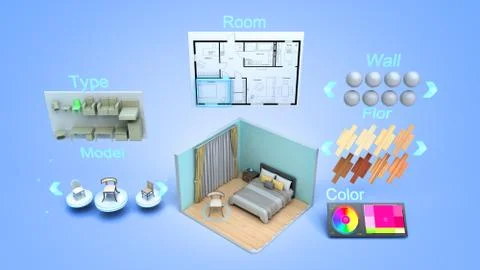 Modern concept for quickly creating interior design room design constructor 3 Stock Illustration