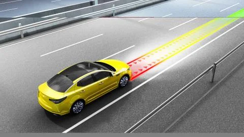 Modern concept of a safe car Collision avoidance system 3d render image Illustrazione stock
