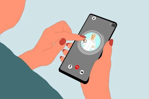Modern concept web banner design on hand holding mobile phone with medical as Illustrazione stock