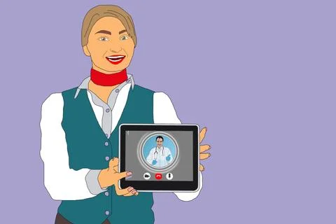 Modern concept web banner design on hand holding mobile phone with medical as Stock Illustration