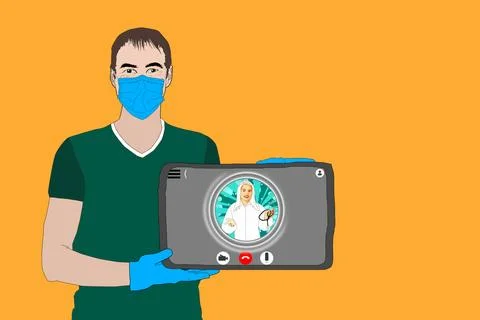 Modern concept web banner design on hand holding mobile phone with medical as Stock Illustration