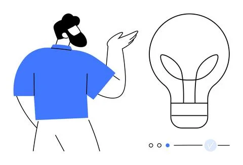 Modern Conceptual Artwork of Man Presenting Innovation with Light Bulb Metaph Stock Illustration