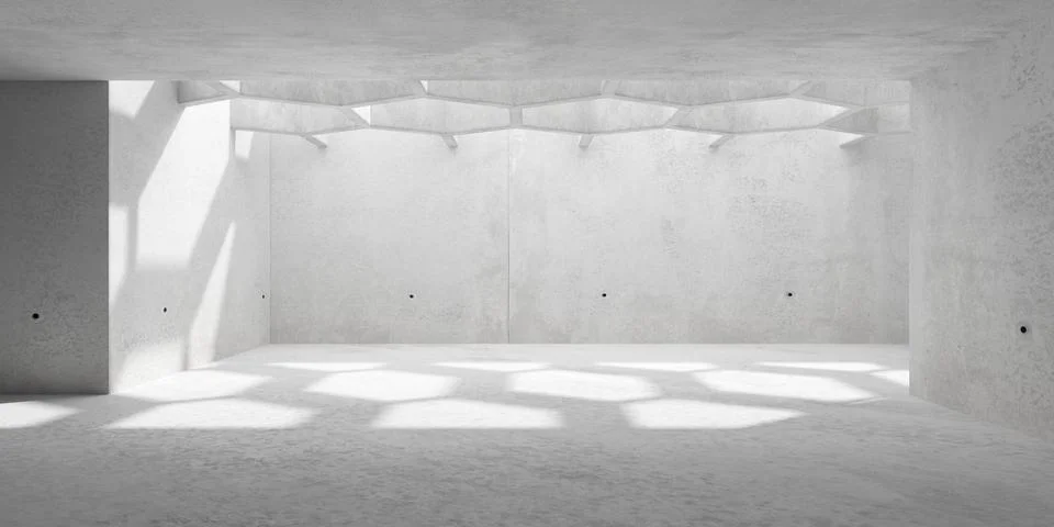 Modern concrete empty brutalist room with hexagonal or honeycomb ceiling gr.. Stock Illustration