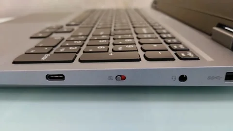 Modern connection interfaces on the side panel of a laptop Stock-Footage 331148795