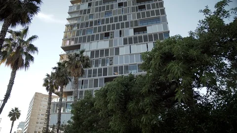 Modern Construction Buildings in Diagonal Mar Area in Barcelona 3 Stock Footage 98064589