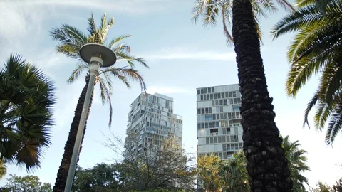 Modern Construction Buildings in Diagonal Mar Area in Barcelona Stock Footage 98064803
