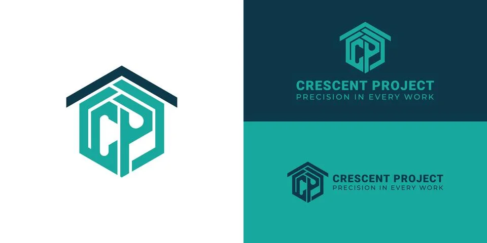 A modern construction logo featuring stylised teal letters 'C' and 'P' Stock Illustration