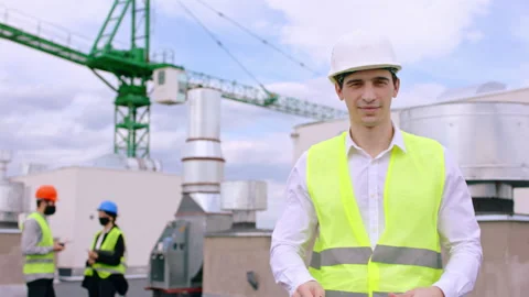 Modern construction site with a big crane on the background in front of the Stock-Footage 138200894