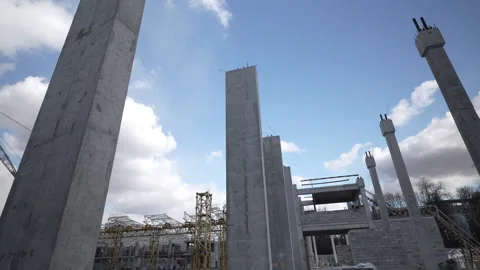 Modern Construction Site Significant Progress in Concrete Framework Development Vidéo 305738775