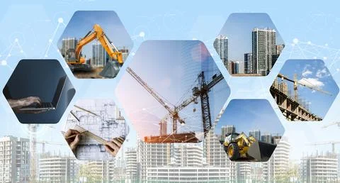 Modern Construction Technology and Development Concept background Stock Photos