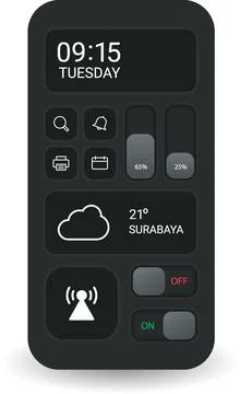 Modern Control Center Interface With Widgets For Weather Time And Settings Stock Illustration