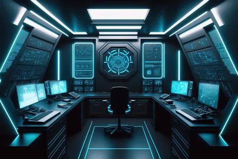 Modern control room. Multiple Personal Computer Monitors Showing Coding Lan.. Stock Illustration