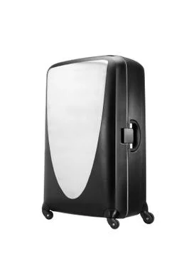 Modern convenient suitcase on castors on a white background Stock Photos