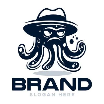 Modern cool octopus logo with hat. Vector illustration Stock Illustration
