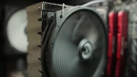 Modern cooler for cooling the processor in the computer system unit, close-up Stock Footage 158308884