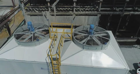 Modern cooling tower close-up. Modern industrial water cooling system Видео 167423100