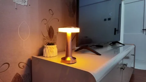 Modern Cordless LED Lamp with Warm Light Illumination Vídeo Stock 331801928