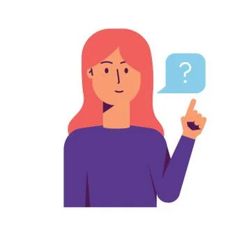 Modern Core values icon with red-haired girl-customer who has a question. Stock Illustration